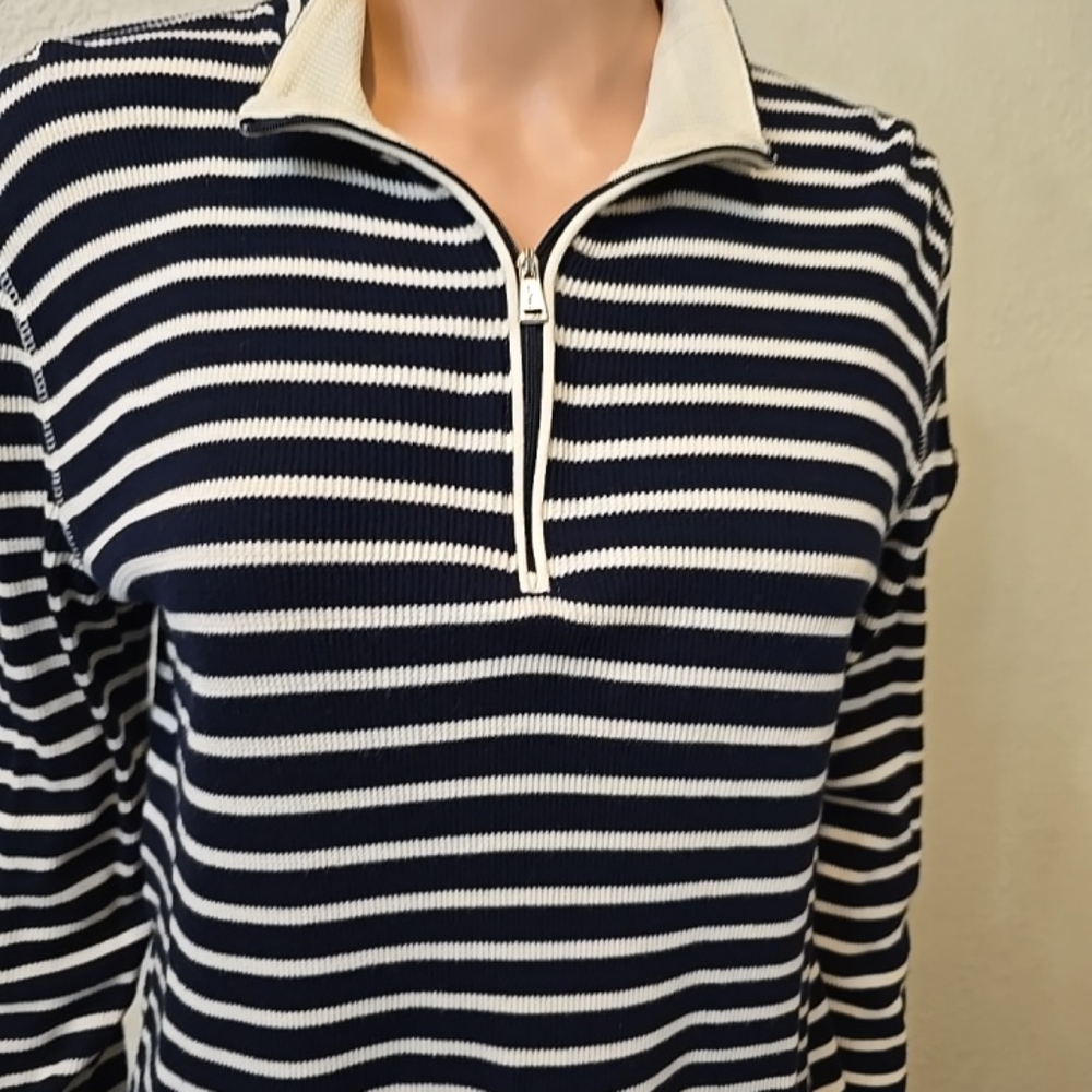 Ralph Lauren LRL Active Sweatshirt Top Womens XL Long Sleeve Striped 1/4 Zip - Picture 9 of 9